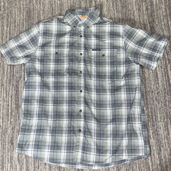 Field‎ & Stream Mens Size Large Button Front Shirt Gray White Plaid Short Sleeve - Picture 1 of 5